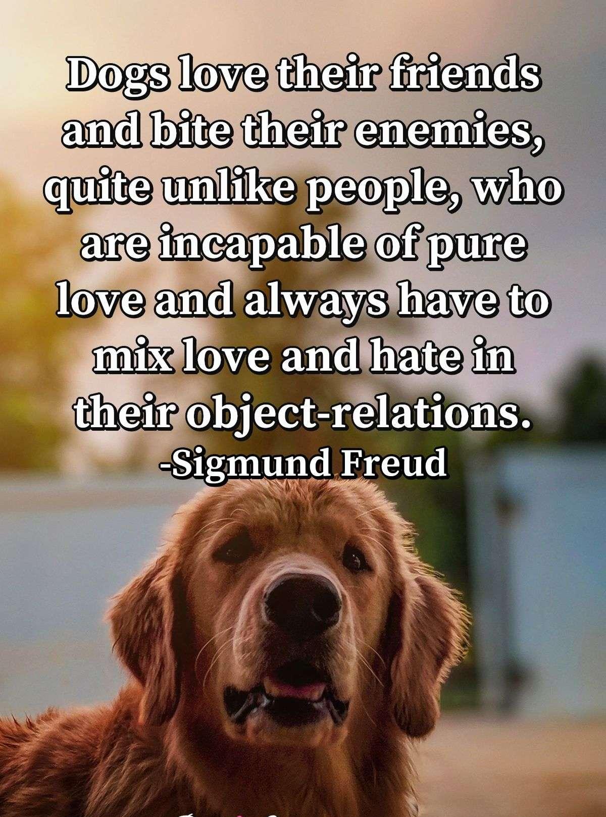 Dogs love their friends and bite their enemies, quite unlike people, who are incapable of pure love and always have to mix love and hate in their object-relations.