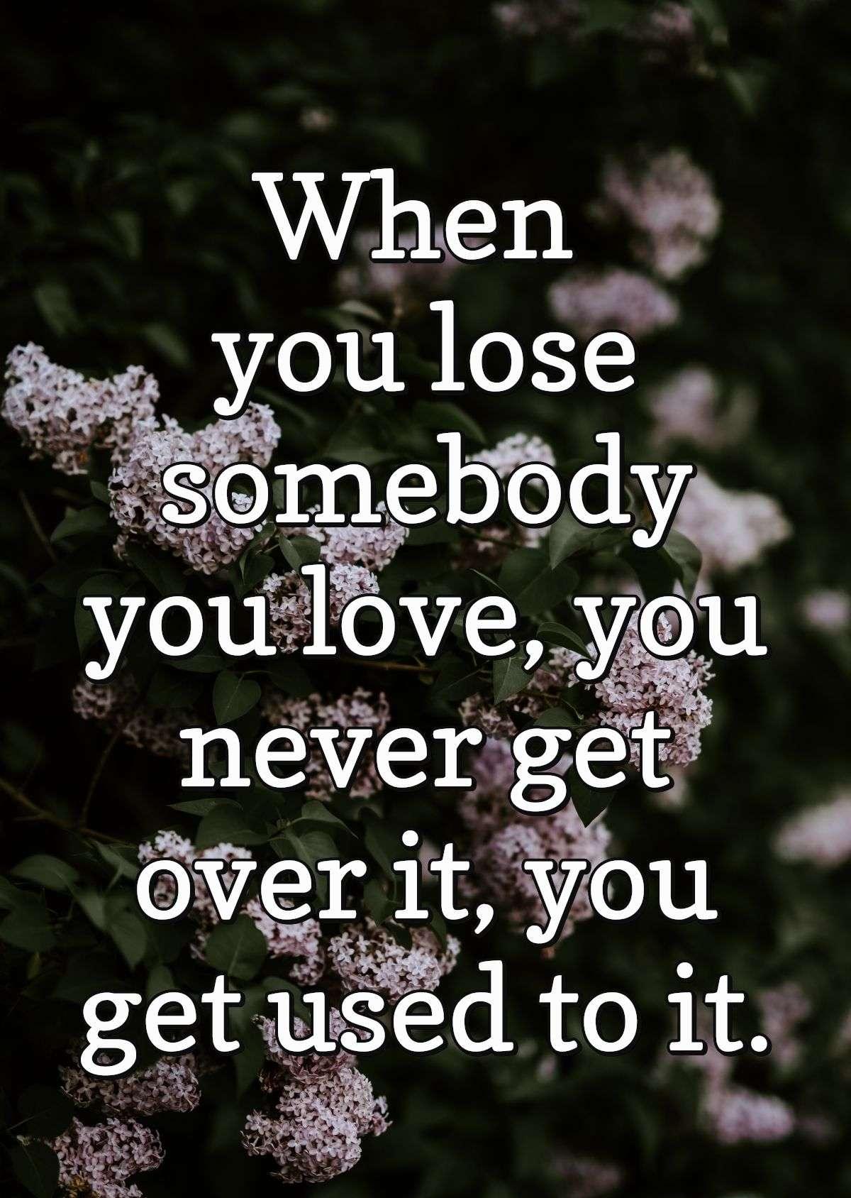 When you lose somebody you love, you never get over it, you get used to it.