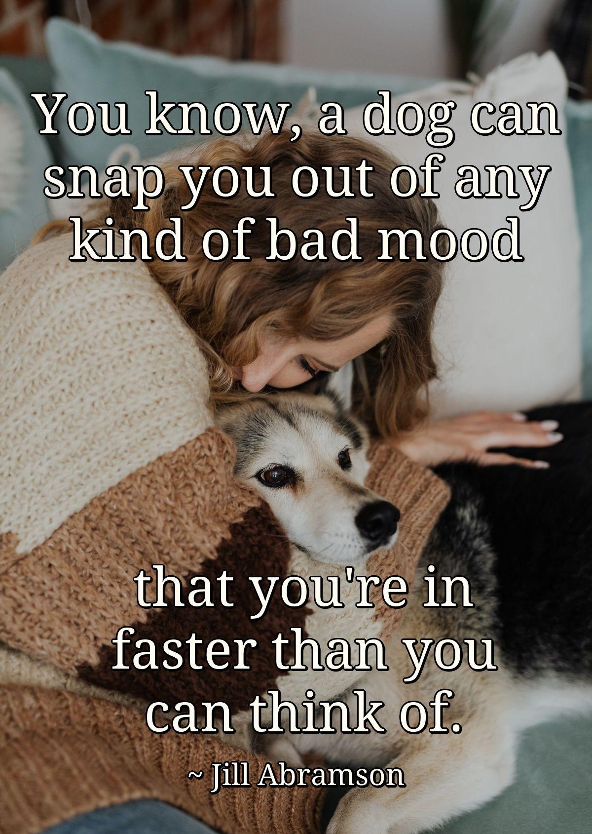 You know, a dog can snap you out of any kind of bad mood that you're in faster than you can think of.