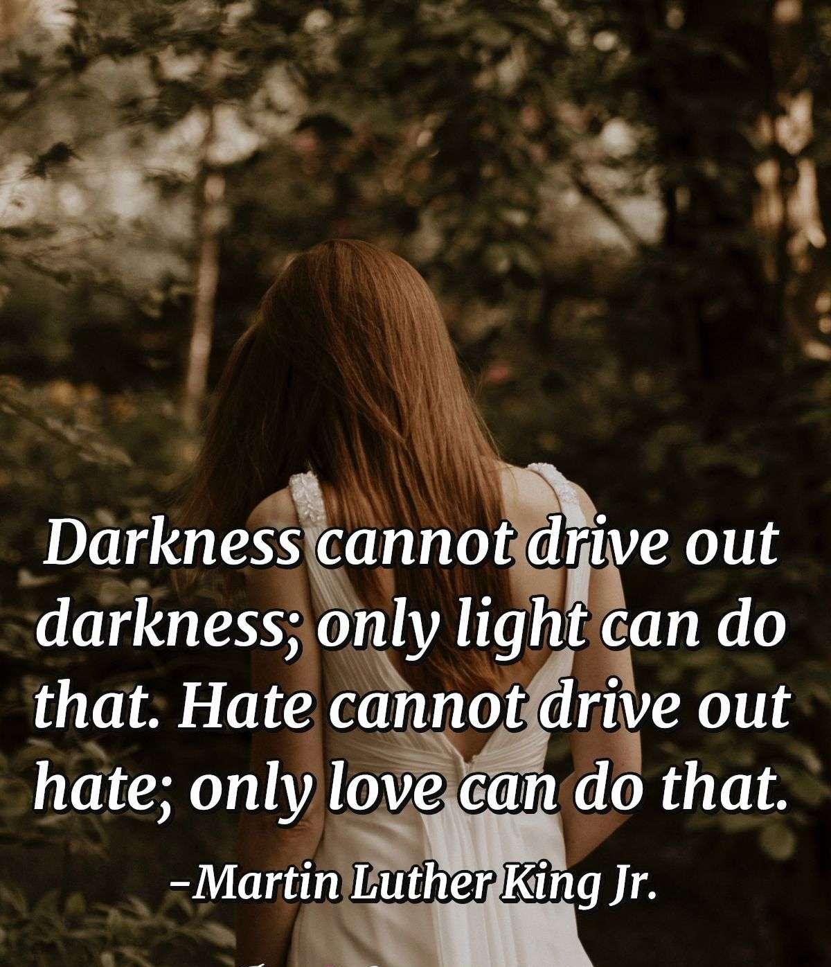 Darkness cannot drive out darkness; only light can do that. Hate cannot drive out hate; only love can do that.