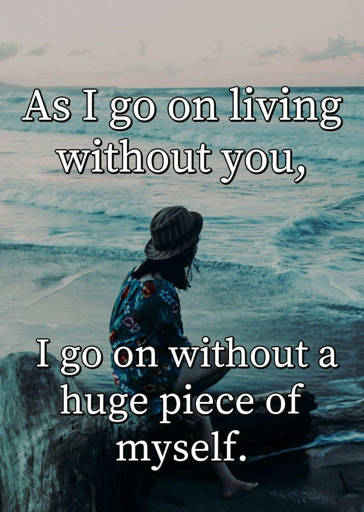 As I go on living without you, I go on without a huge piece of myself.