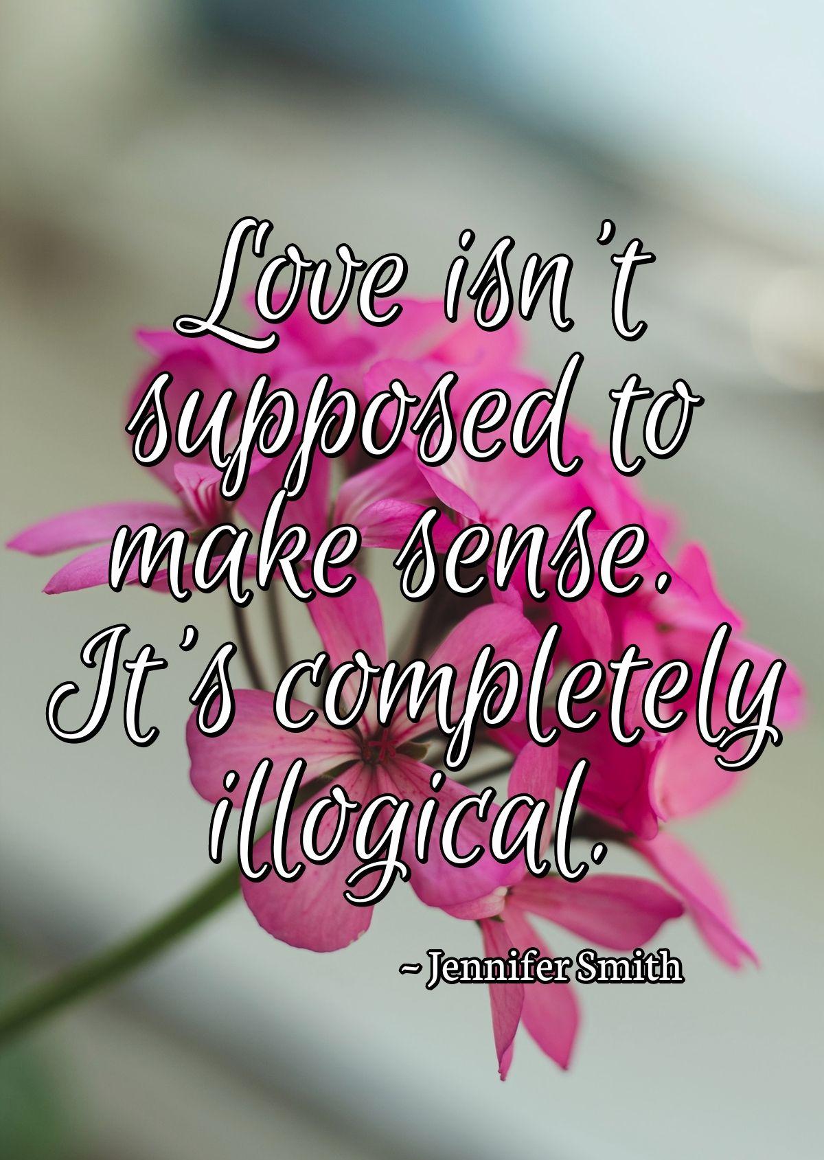 Love isn't supposed to make sense. It's completely illogical.