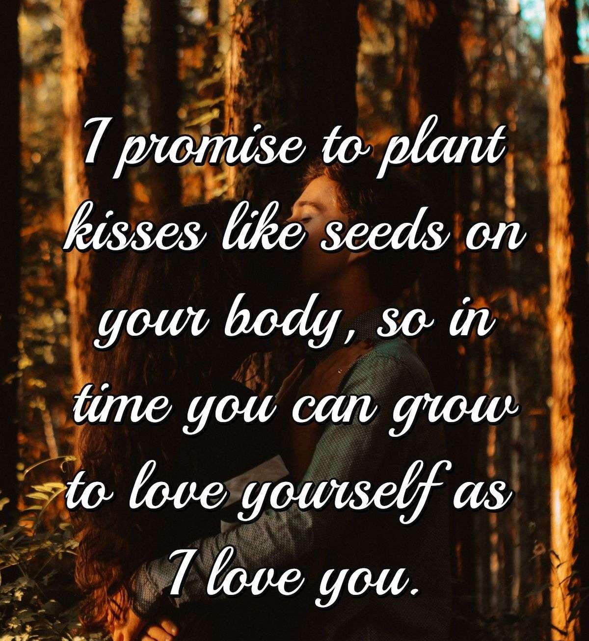 I promise to plant kisses like seeds on your body, so in time you can grow to love yourself as I love you.