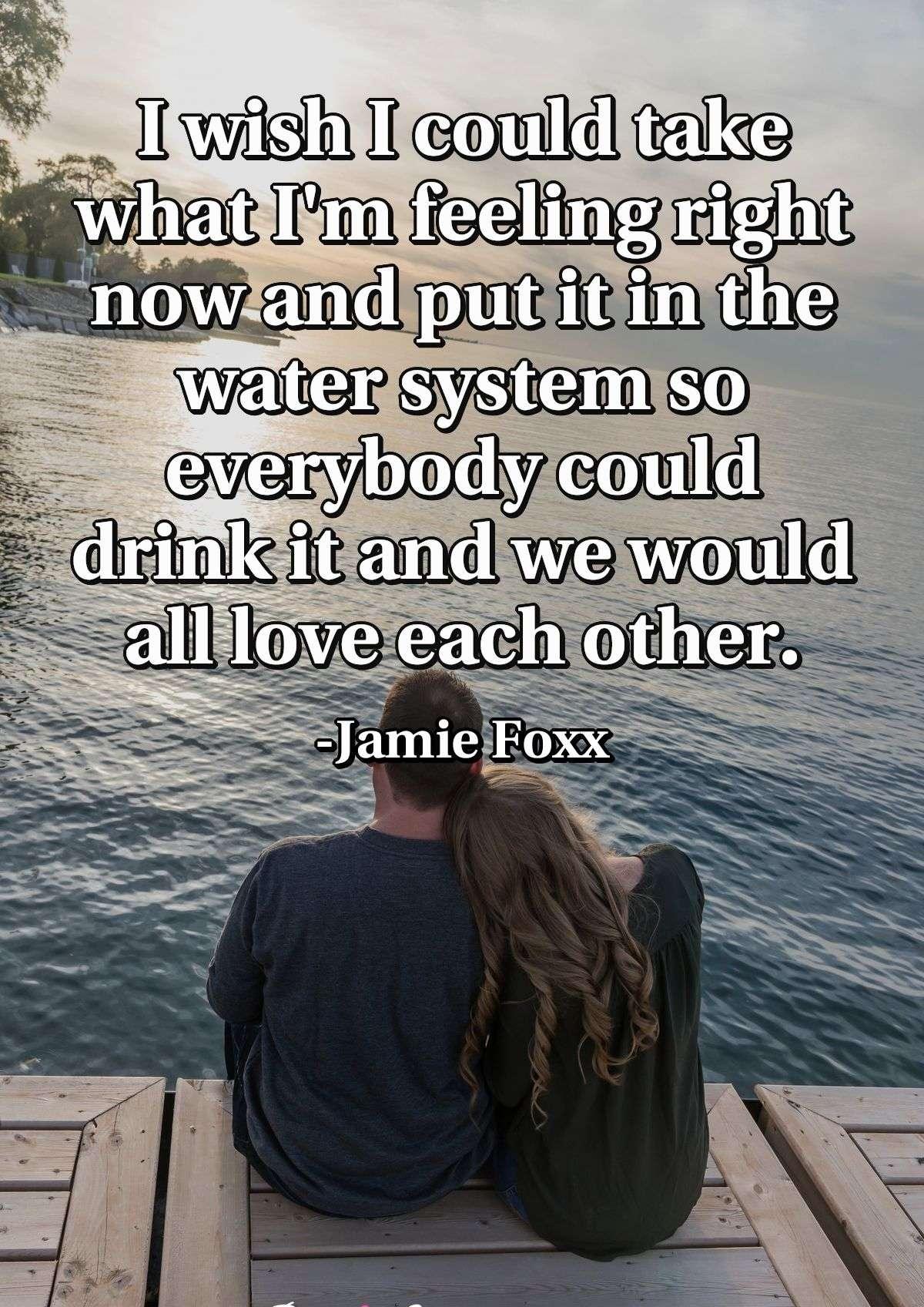 I wish I could take what I'm feeling right now and put it in the water system so everybody could drink it and we would all love each other.