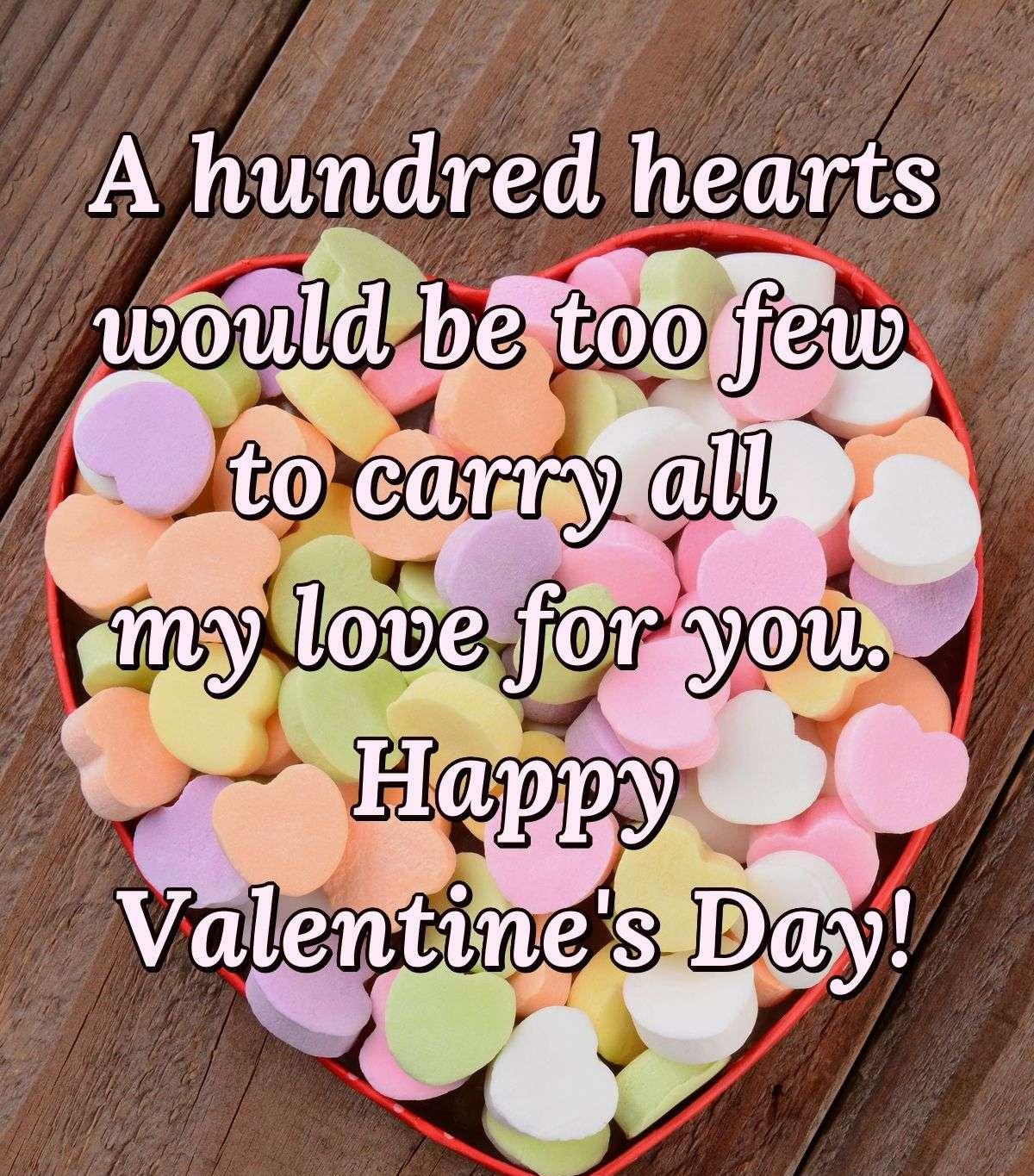 A hundred hearts would be too few to carry all my love for you. Happy Valentine's Day!