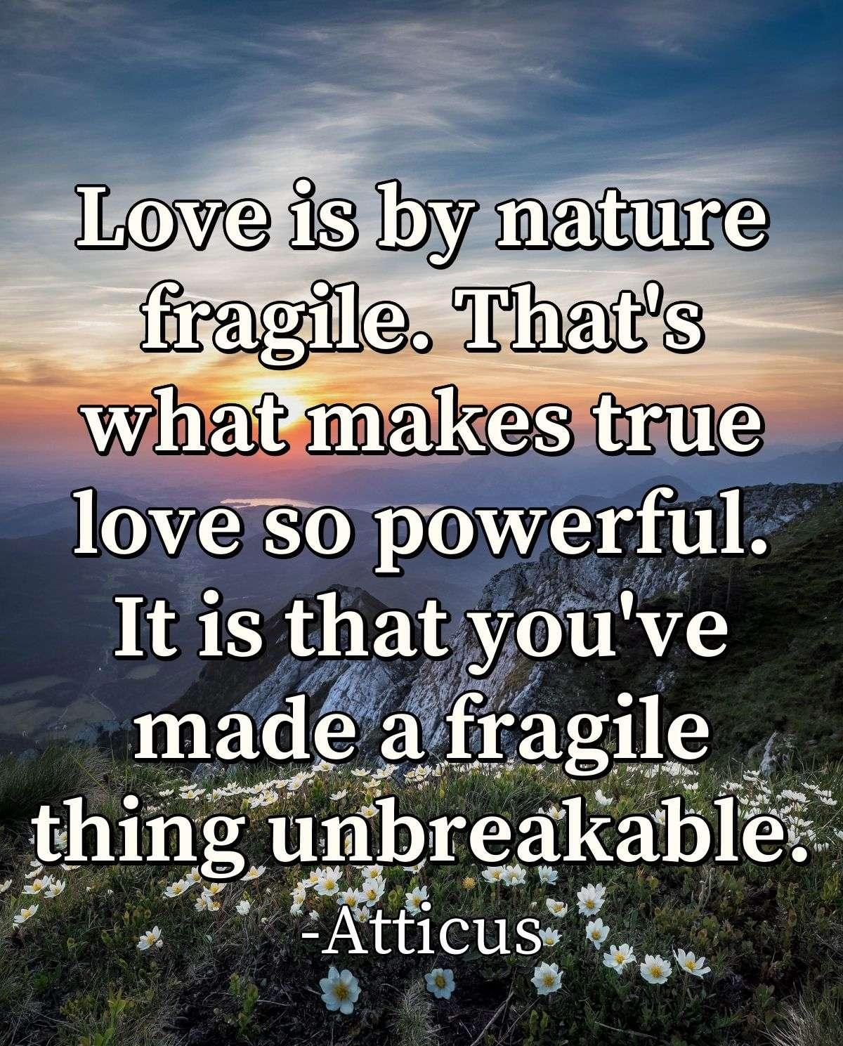 Love is by nature fragile. That's what makes true love so powerful. It is that you've made a fragile thing unbreakable.