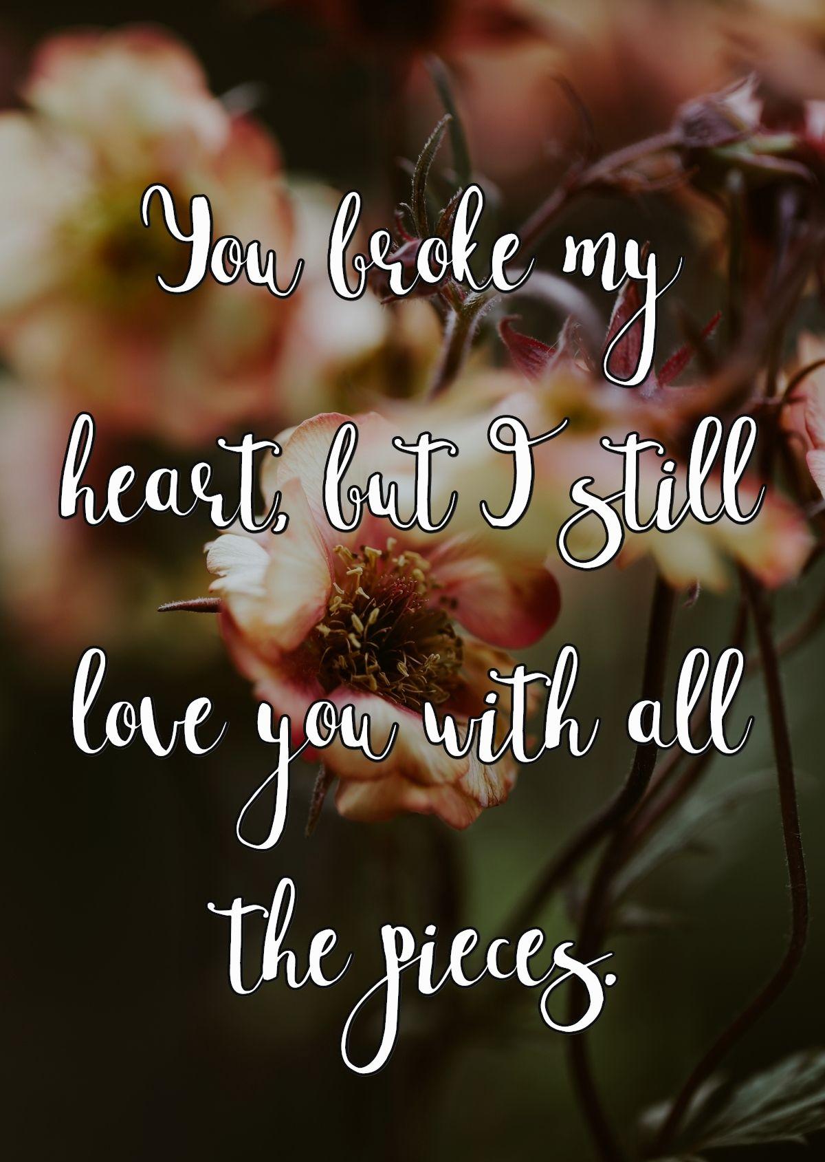 You broke my heart, but I still love you with all the pieces.