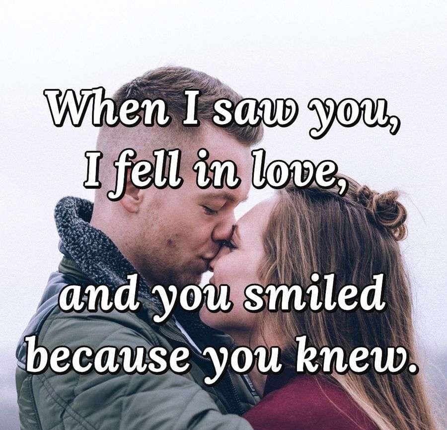 When I saw you, I fell in love, and you smiled because you knew.