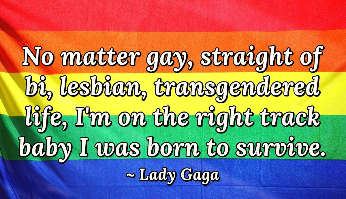 No matter gay, straight of bi, lesbian, transgendered life, I'm on the right track baby I was born to survive.