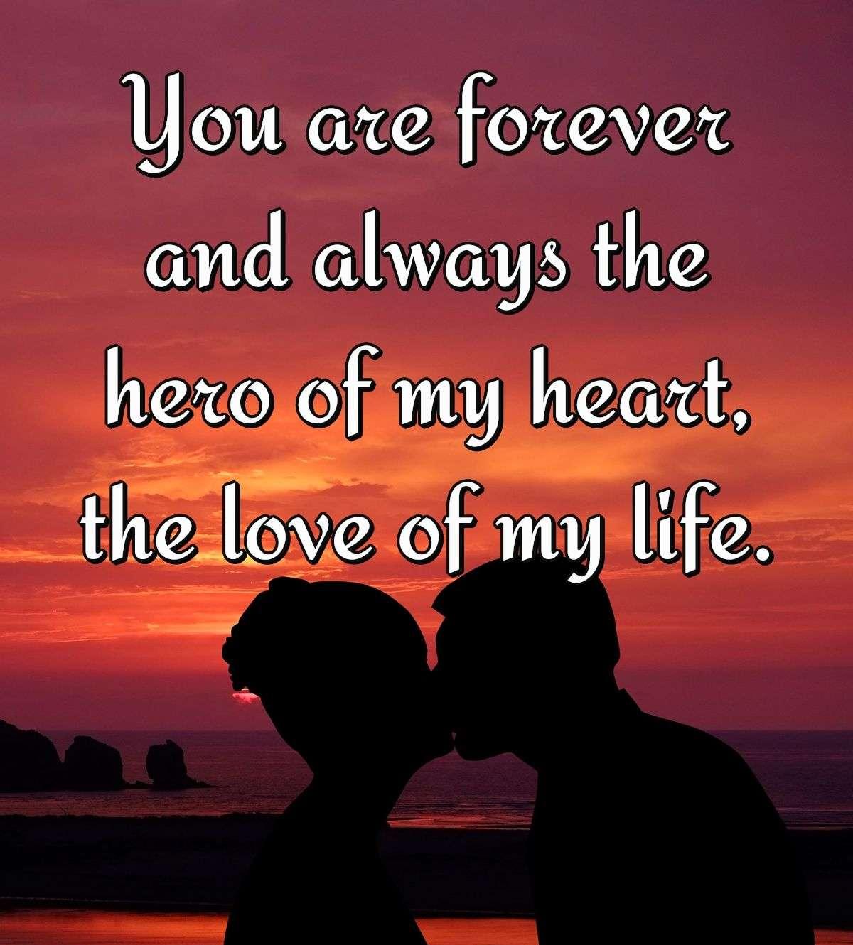 You are forever and always the hero of my heart, the love of my life.