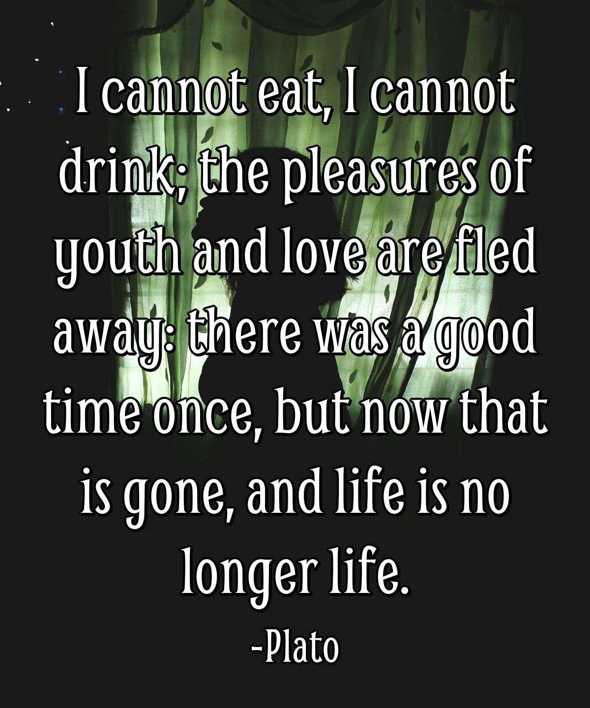 I cannot eat, I cannot drink; the pleasures of youth and love are fled away: there was a good time once, but now that is gone, and life is no longer life.