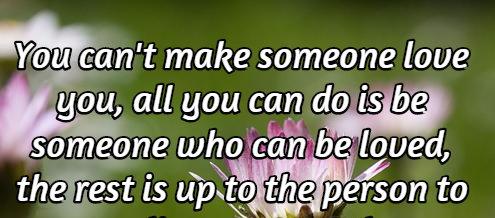 You can't make someone love you, all you can do is be someone who can be loved, the rest is up to the person to realize your worth.