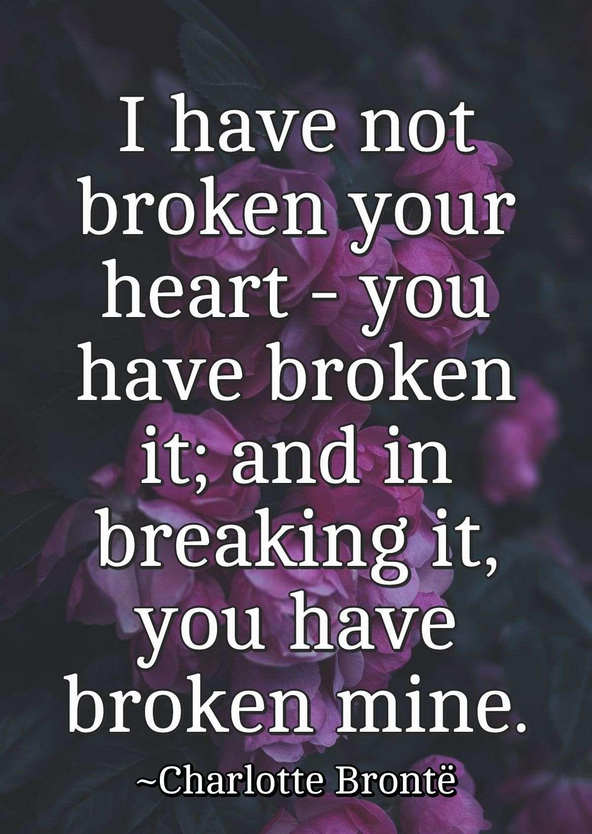 I have not broken your heart - you have broken it; and in breaking it, you have broken mine.