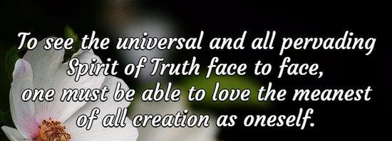 To see the universal and all pervading Spirit of Truth face to face, one must be able to love the meanest of all creation as oneself.